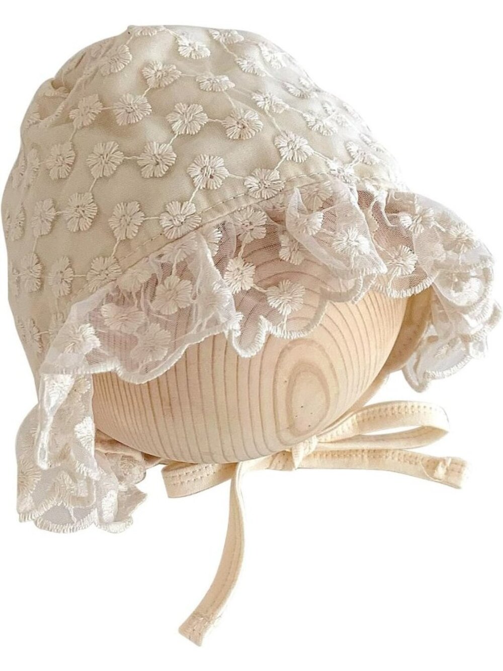 Baby Girls Lace Cotton Bonnet - Retro Embroidery, 0-12M, Adorable Infant Hat